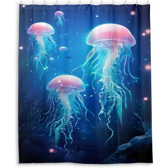 FREEAMG Beautiful Jellyfish Shower Curtain for Bathroom, Decorative Bath Bathroom Accessories with 12 Pack Hooks for Home Hotels, 60 X 72 in