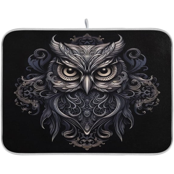 FREEAMG Black Owl Dish Drying Mats Tableware Absorption Water Mat Home Decor Drying Pad for Kitchen Countertop, 18 X 24 Inch