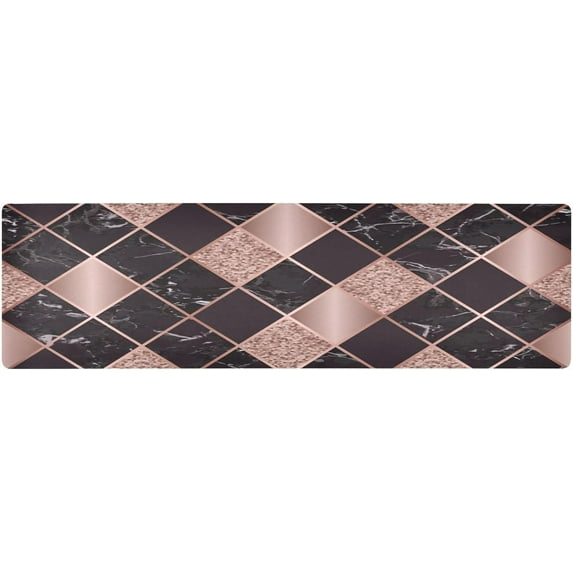 FREEAMG Black Pink Check Long Trivet Table Runner Non-Slip Heat Resistant Table Protector Waterproof Abstract Marble Hot Pads Pot Holder Table Mats