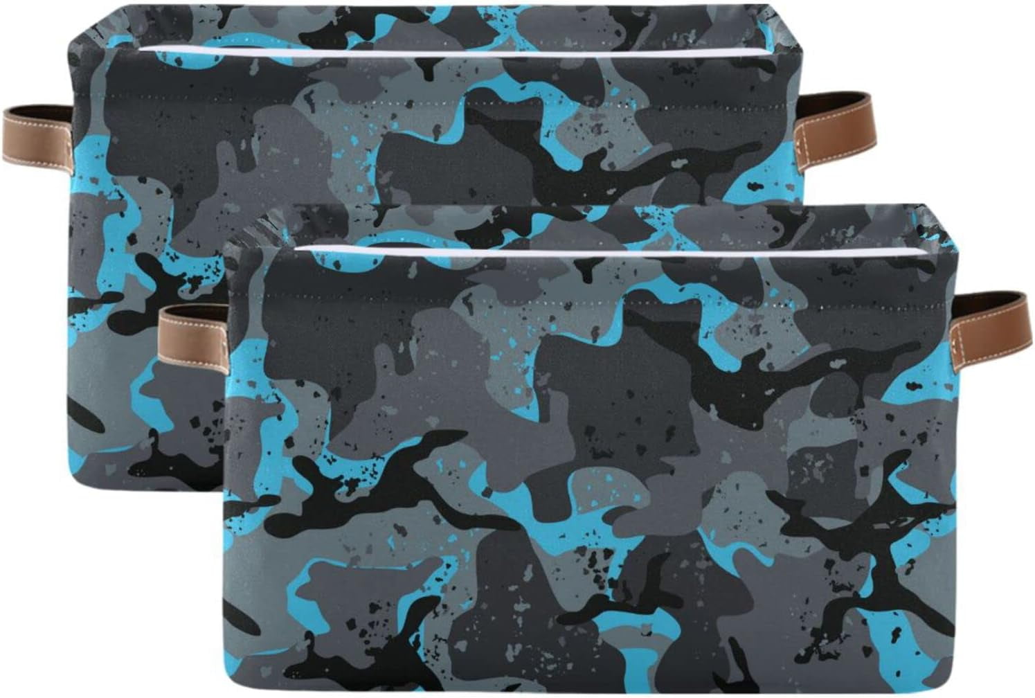 FREEAMG Blue Black Camouflage Storage Basket with Handles Collapsible ...