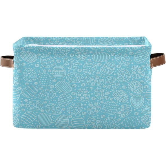 FREEAMG Blue Easter Eggs Large Square Storage Basket Bin with Handles 1PCS, Foldable Multi Functional Closet Storage Box Shelf Basket for Storing Toys, Books and Clothes