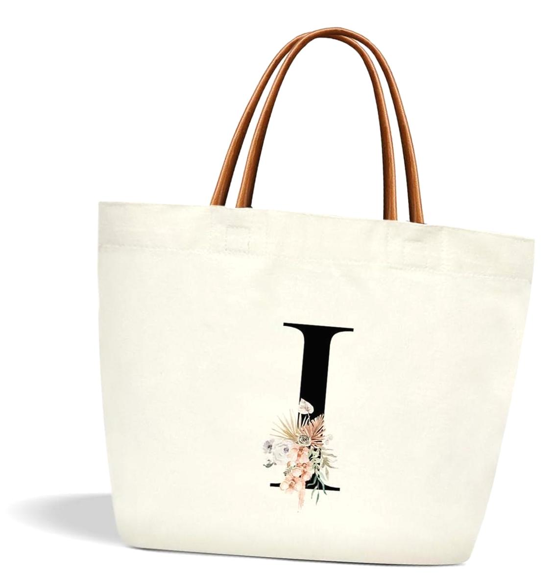 FREEAMG Bohemian Monogram Letter I Carry Bags For Ladies Canvas Totes 