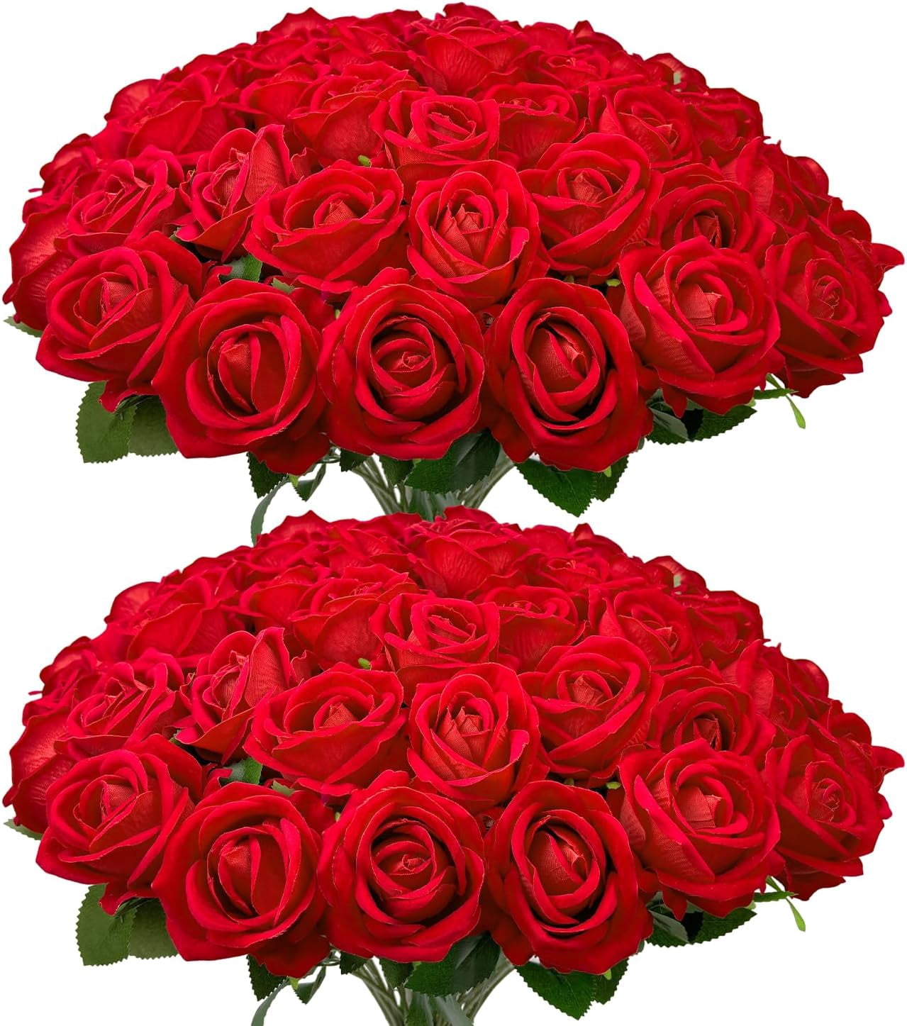 FREEAMG Bulk Arti 50 PCS, Fake Velvet Silk Red Roses with Long Stems ...