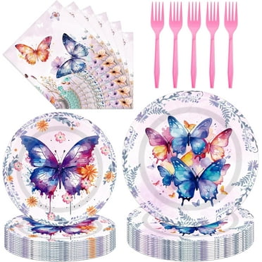 144 Piece Vintage Style Tea Party Supplies With Pink Floral Paper Plates, Napkins, Cups, And