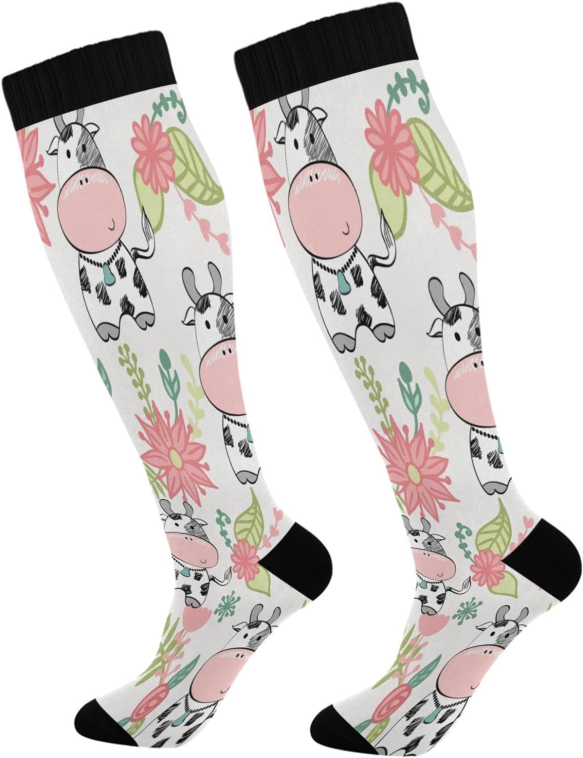 FREEAMG Cartoon Cows Compression Socks for Women&Men Circulation-Best ...