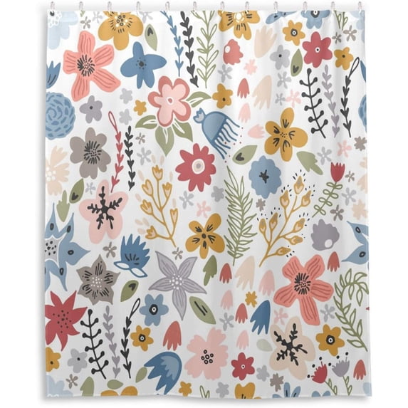 FREEAMG Cartoon Flowers Shower Curtain for Bathroom Modern Bathroom Decor Waterproof Washable Fabric Shower Curtains with 12 Hooks for Hotel Bathroom Bathtubs 60x72 Inch