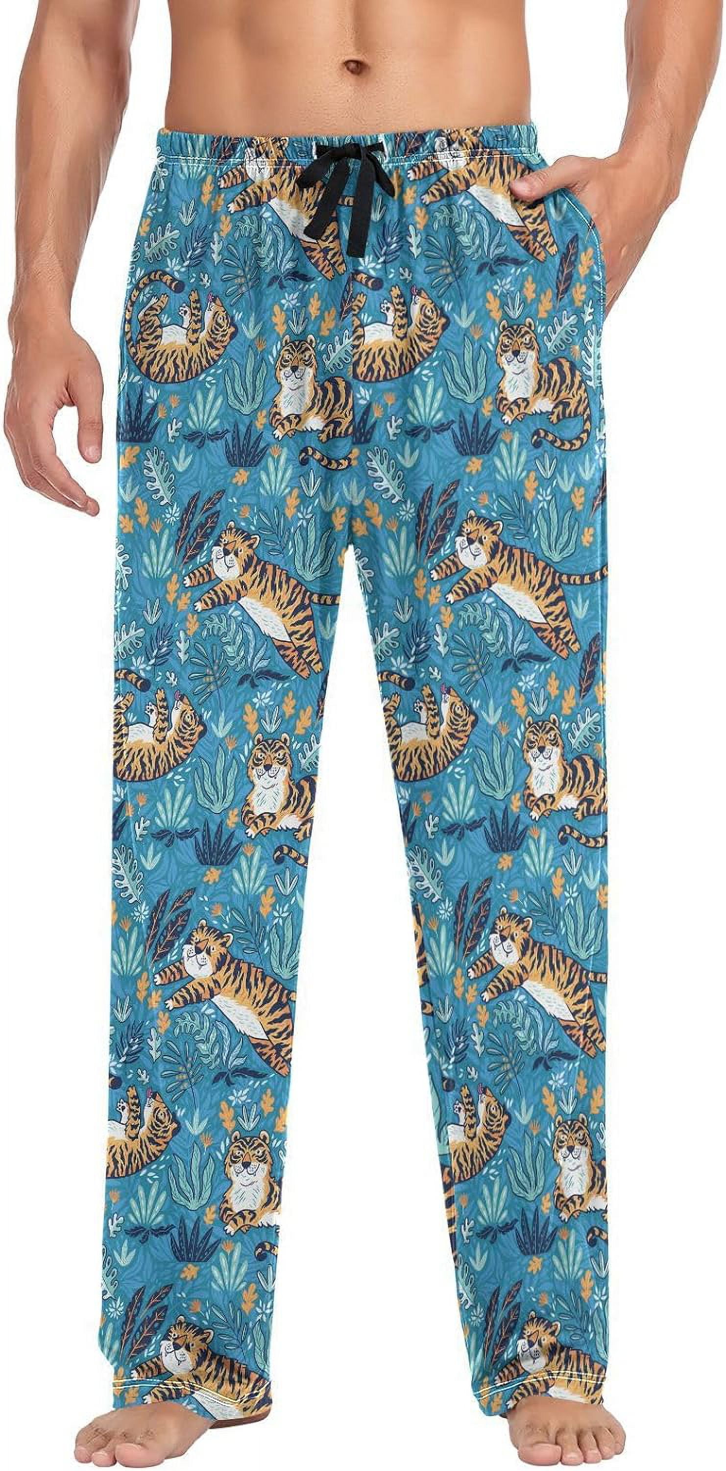 FREEAMG Cartoon Orange Tigers Pajama Pants for Men, Men's Separate