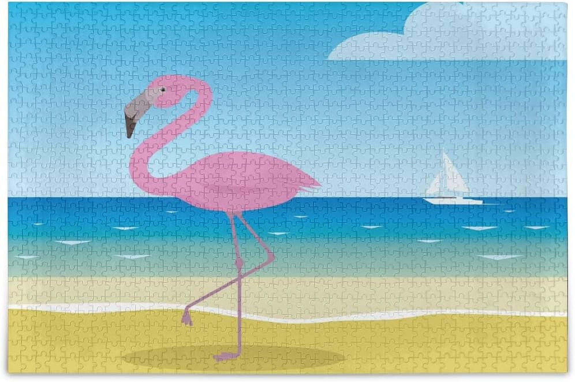 FREEAMG Cartoon Pink Flamingo On Beach Jigsaw Puzzles 500 Pieces Puzzle ...