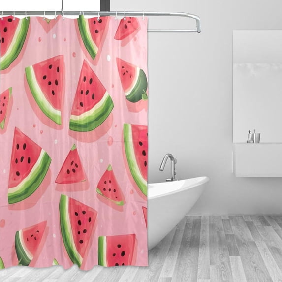 FREEAMG Cartoon Watermelon Shower Curtain Waterproof Washable Shower Bath Curtain 60x72 Inch Bathroom Decoration Fabric Shower Curtains with 12 Hooks