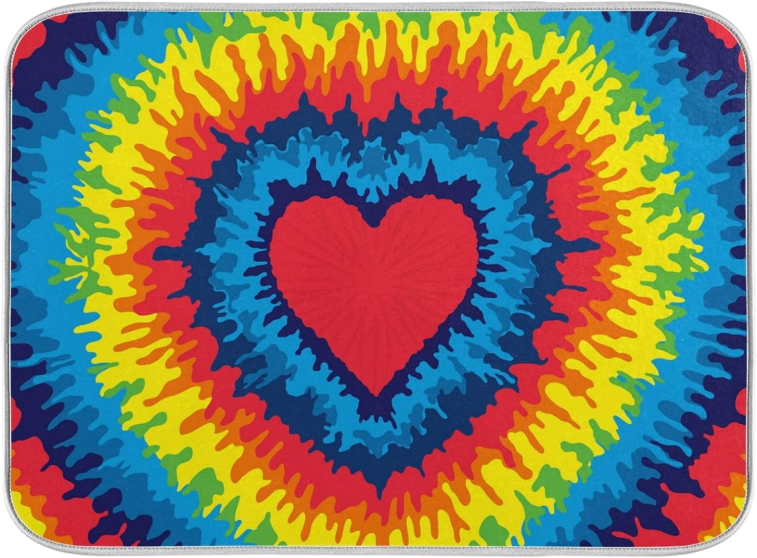 FREEAMG Chic Heart Love Rainbow Tie Dye Absorbent Dish Drying Mat