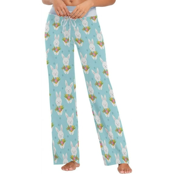 FREEAMG Chic Lifelike Floral Pattern Drawstring Lounge Wide Leg Pajama Sleepwear Bottom