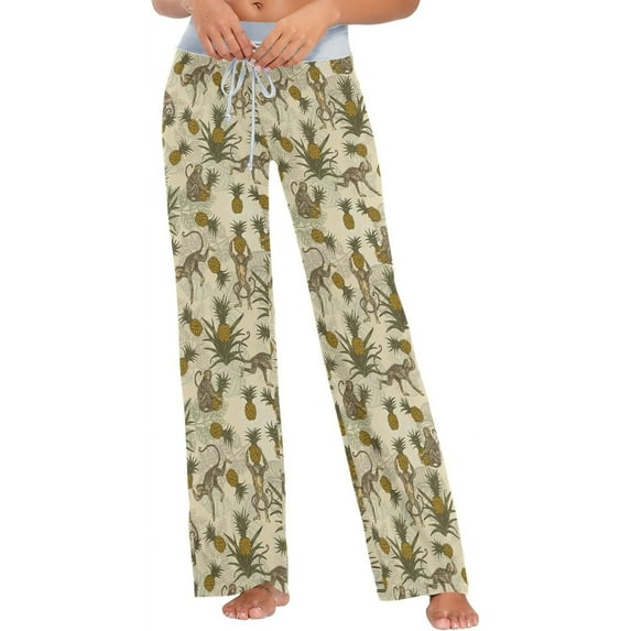FREEAMG Chic Pattern Floral Drawstring Lounge Wide Leg Pajama Sleepwear Bottom