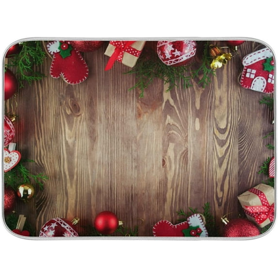 FREEAMG Christmas Board With Ornament Absorbent Dish Drying Mat Microfiber Kitchen Countertop Table Protector Multipurpose Counter Rack Sink Drainer Pad 16"x18"