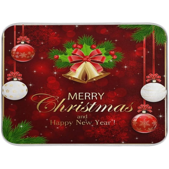 FREEAMG Christmas Golden Bells Dish Drying Mat Easy Clean Dishwasher Safe Heat Resistant Eco-Friendly Countertop Mat, Large 18 inches X 24 inches