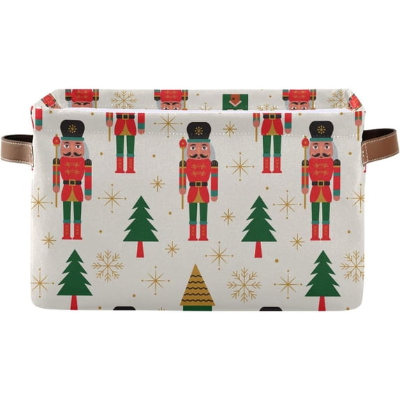 FREEAMG Christmas Nutcracker Foldable Canvas Storage Bin, Sturdy Fabric Storage Basket with Handles, Storage Cube Box for Organizing Shelf Nursery Toy Closet 1PCS