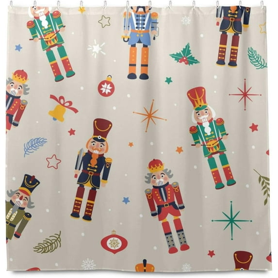 FREEAMG Christmas Nutcrackers Beige Shower Curtain - 72x72 Inch Waterproof Fabric Shower Curtains with 12 Hooks - Modern Home Bathroom Hotel Spa Decorations
