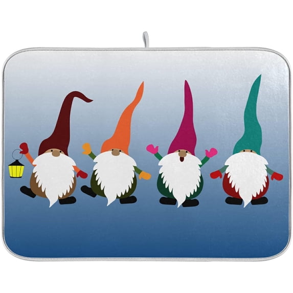 FREEAMG Christmas Xmas Happy Gnome Dish Drying Mat New Year Microfiber Absorbent Drying Pad Heat Resistant Kitchen Island Protector Fun Winter Gift 18"× 24"