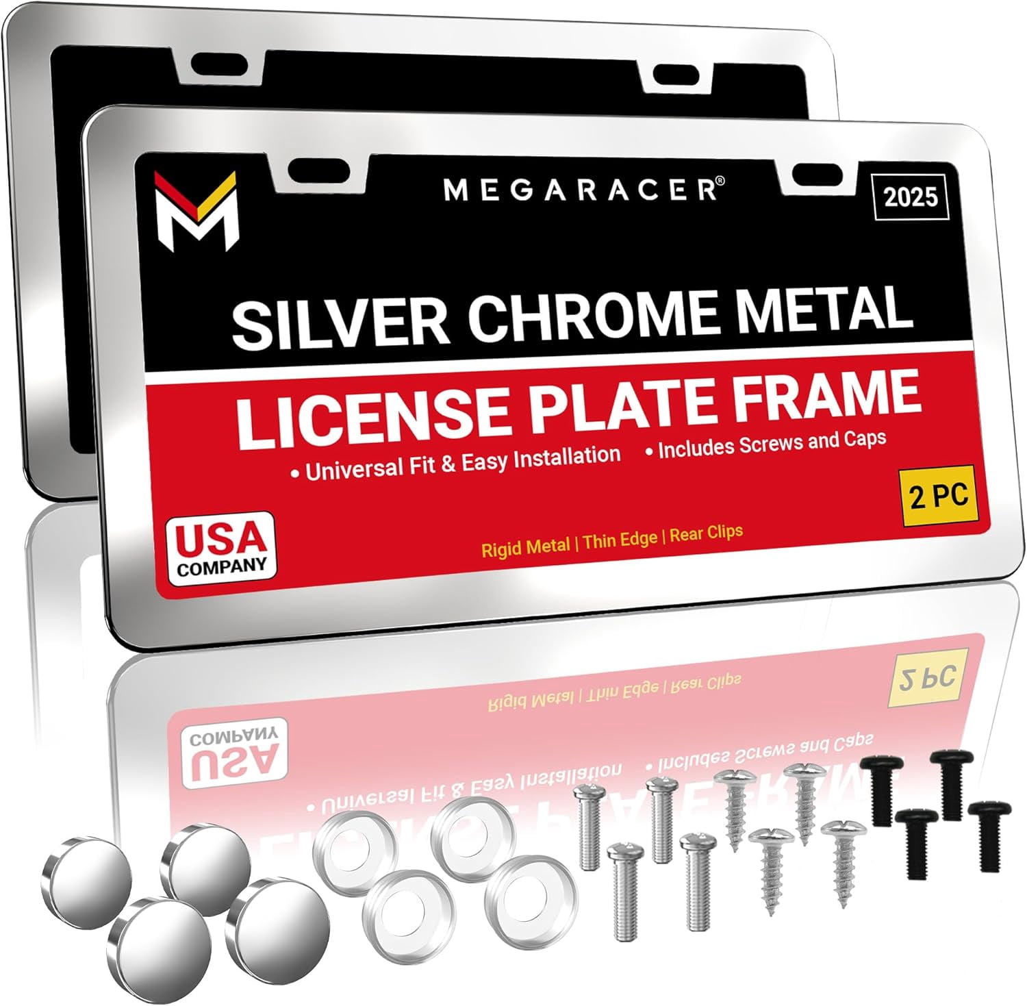 FREEAMG Chrome License Plate Frame for Men | 2 Pack | Silver License ...