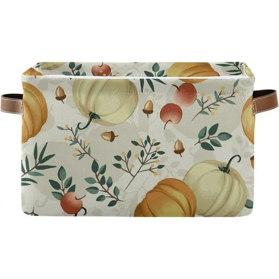 FREEAMG Collapsible Storage Basket Autumn Pumpkin Thanksgiving Rectangular Storage Bins Baskets Toys Storage Bins with Handles for Bedroom Home Office 1PCS