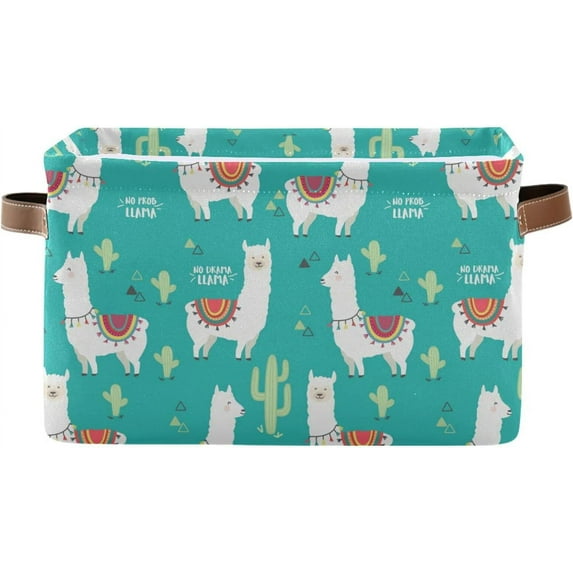 FREEAMG Collapsible Storage Basket Cute Llama Rectangular Storage Bins Baskets Toys Storage Bins with Handles for Bedroom Home Office 2PCS