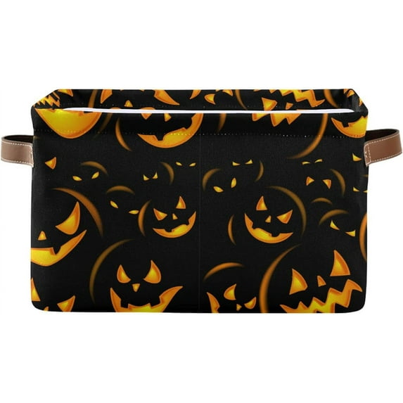 FREEAMG Collapsible Storage Basket Halloween Pumpkin Print Rectangular Storage Bins Baskets Toys Storage Bins with Handles for Bedroom Home Office 1PCS