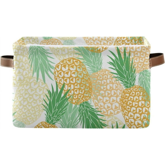 FREEAMG Collapsible Storage Basket Pineapple Rectangular Storage Bins Baskets Toys Storage Bins with Handles for Bedroom Home Office 1PCS