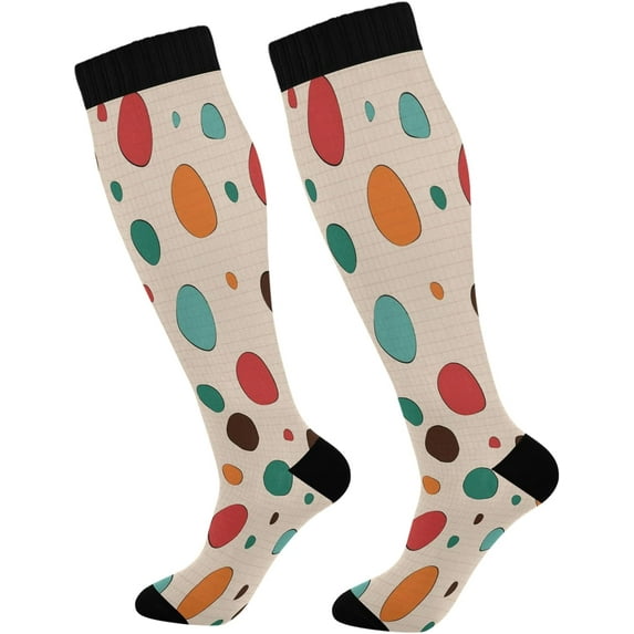 FREEAMG Color Dots Compression Socks for Women Men,Knee High Stockings for Athletic Sports,Running,Travel