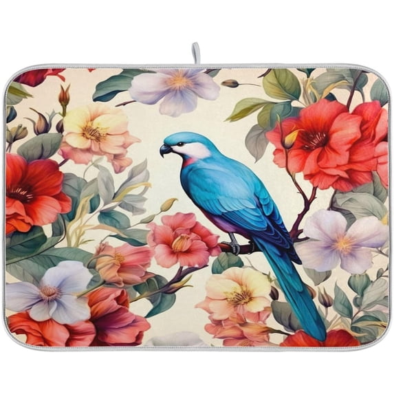 FREEAMG Colorful Flower Bird Dish Drying Mats Tableware Absorption Water Mat Home Decor Drying Pad for Kitchen Countertop, 16 X 18 Inch
