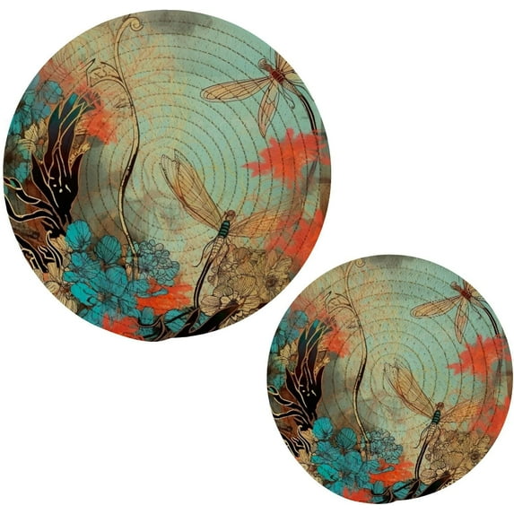 FREEAMG Colorful Flowers Trivets Pot Holders Set of 2 Decoration Potholders for Kitchens Pure Cotton Thread Weave Trivets,Hot Pads for Kitchens,Coasters,Placemats,Spoon