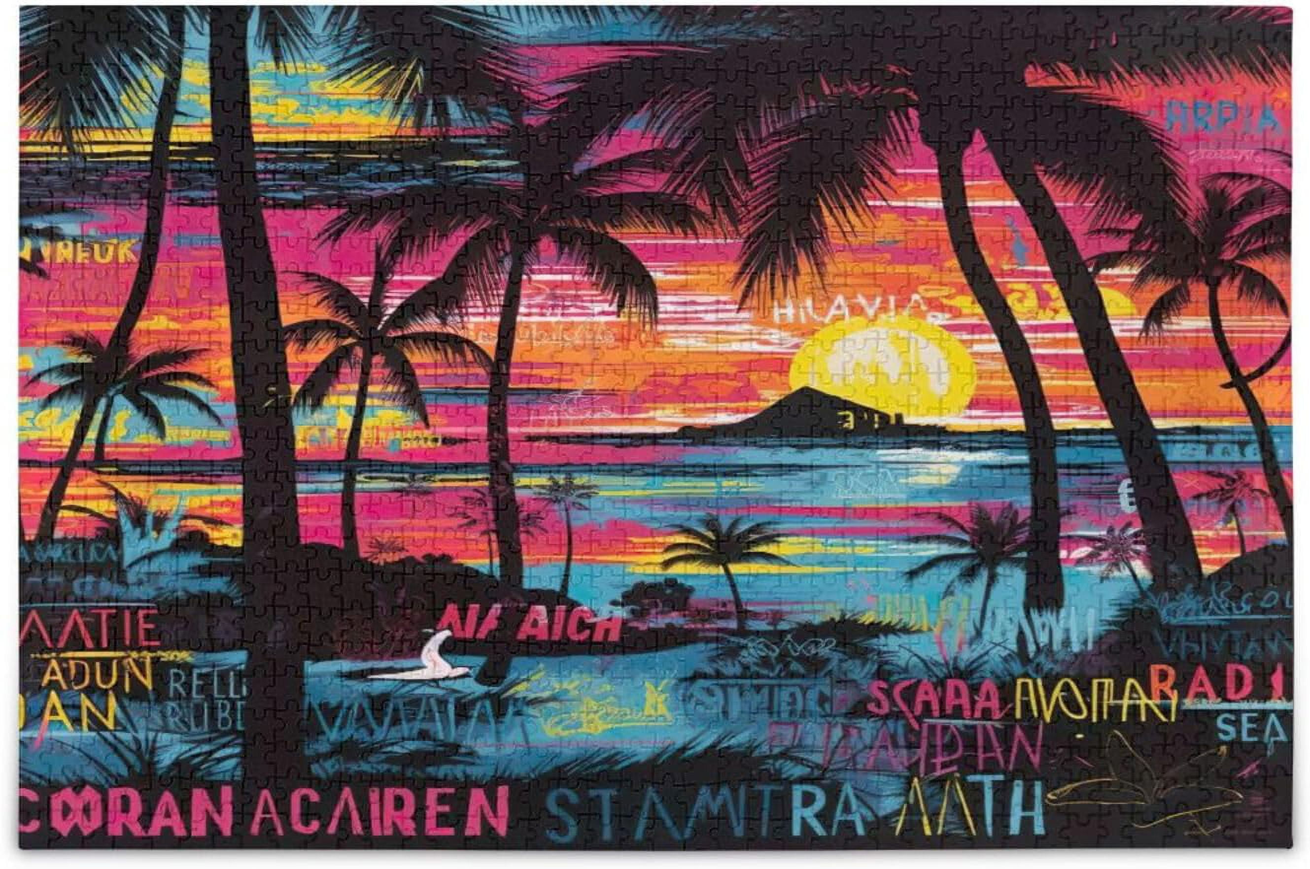 FREEAMG Colorful Hawaiian Pattern Puzzle 1000 Pieces Wooden Jigsaw