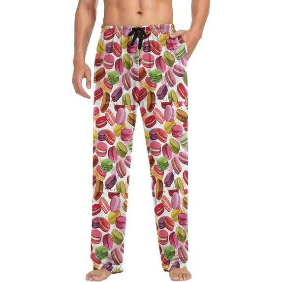 FREEAMG Colorful Macaron Cookies Pajama Pants for Men, Men's Separate Bottoms, Pure Cotton Comfortable Lounge Pants?571?