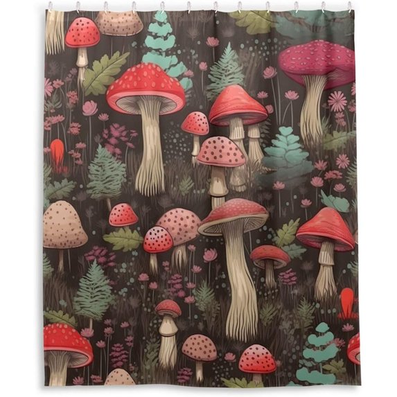 FREEAMG Colorful Mushrooms Shower Curtain Waterproof Washable Bathroom Shower Curtain Polyester Cloth Fabric Bathroom Decor Set with 12 Hooks, 60 x 72 inches