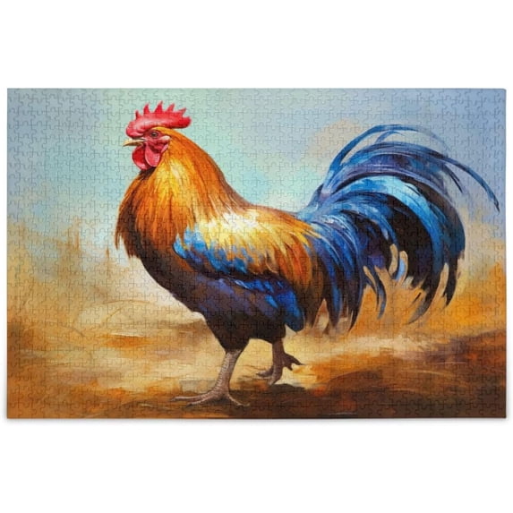 FREEAMG Colorful Rooster 1000 Piece Large Jigsaw Puzzle for Adults - Game Interesting Toys - Hand Made Puzzles Personalized Gift