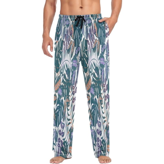 FREEAMG Colorful Tropical Leaves Pajama Pants for Men, Men's Separate Bottoms, Pure Cotton Comfortable Lounge Pants?421?
