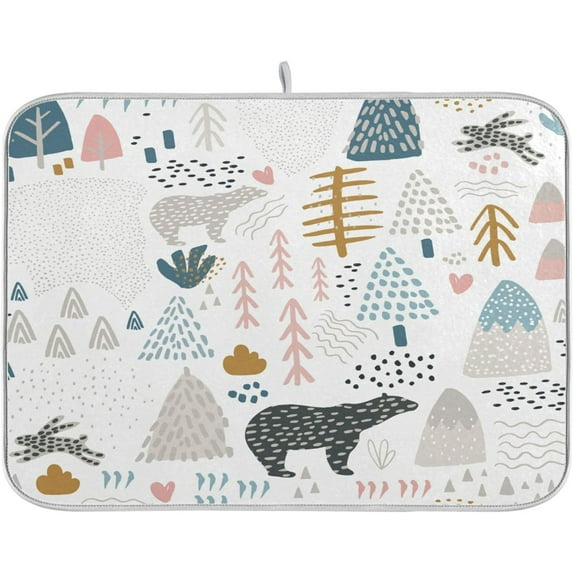 FREEAMG Cute Bear Dish Drying Mats for Kitchen Counter, Heat-Resistant Dishes Drying Pad, Ultra Absorbent Drying Mat for Coffee Machine Sink Rack 16x18 Inch