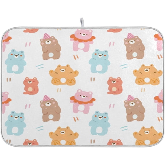 FREEAMG Cute Bear Dish Drying Mats for Kitchen Counter, Heat-Resistant Dishes Drying Pad, Ultra Absorbent Drying Mat for Coffee Machine Sink Rack 16x18 Inch