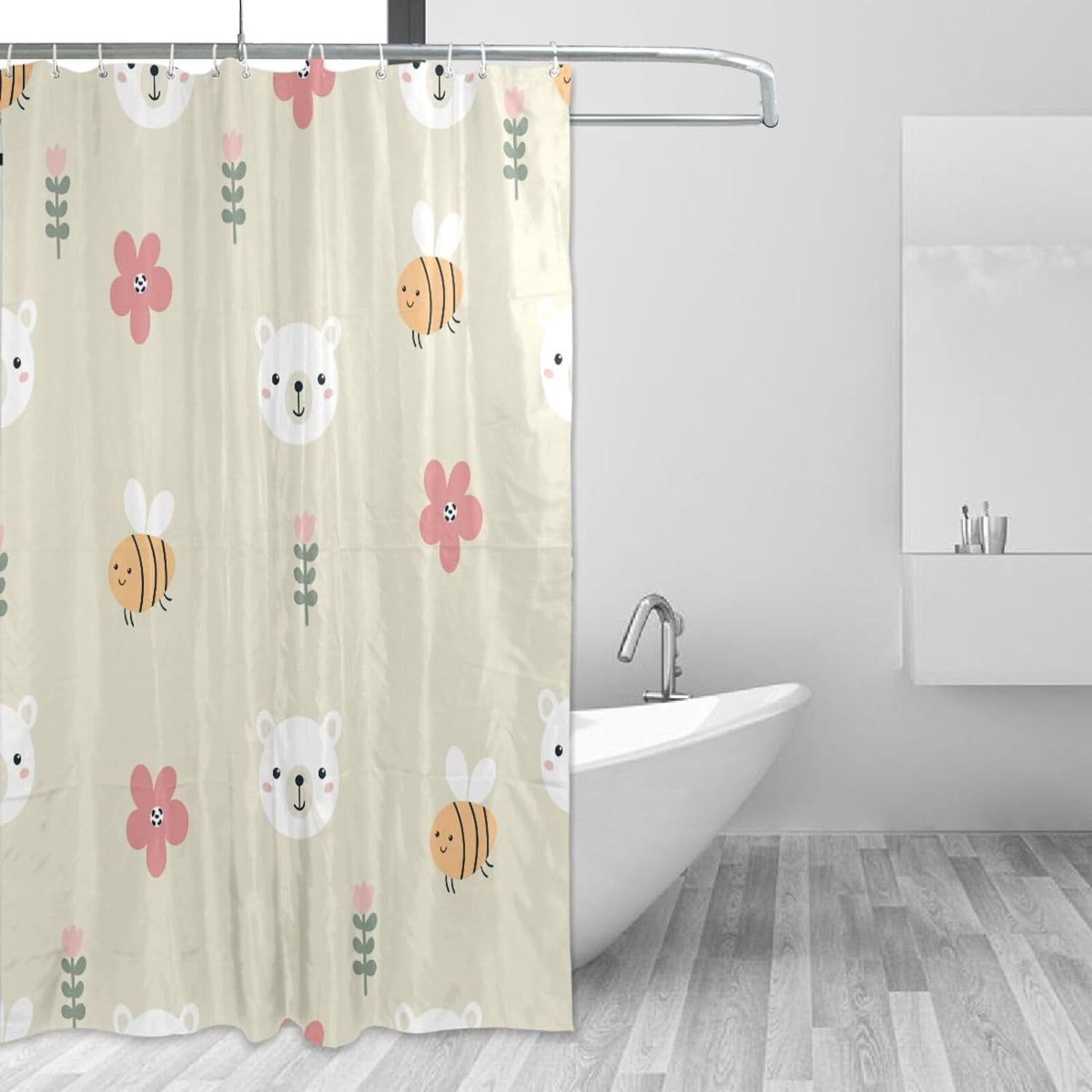 FREEAMG Cute Bear Shower Curtain, Waterproof Fabric Shower Curtains ...