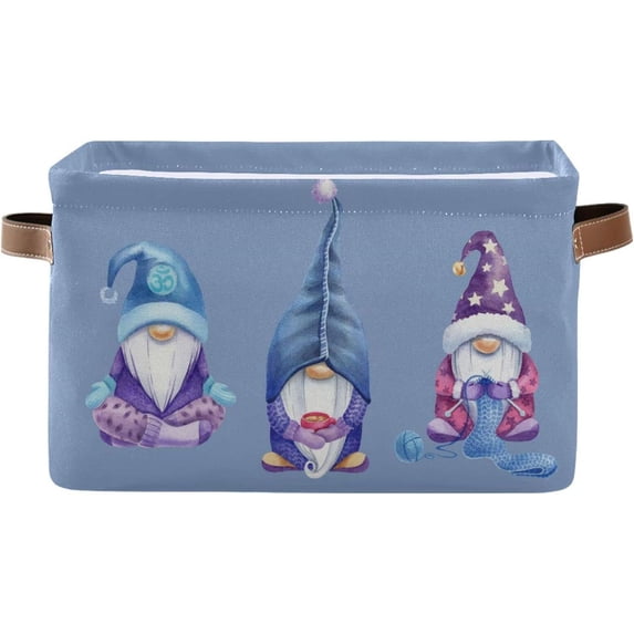 FREEAMG Cute Cartoon Gnome Large Square Storage Basket Bin with Handles 1PCS, Foldable Multi Functional Closet Storage Box Shelf Basket for Storing Toys, Books and Clothes