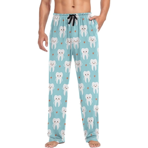 FREEAMG Cute Cartoon Teeth Pajama Pants for Men, Men's Separate Bottoms, Pure Cotton Comfortable Lounge Pants for Men(265)