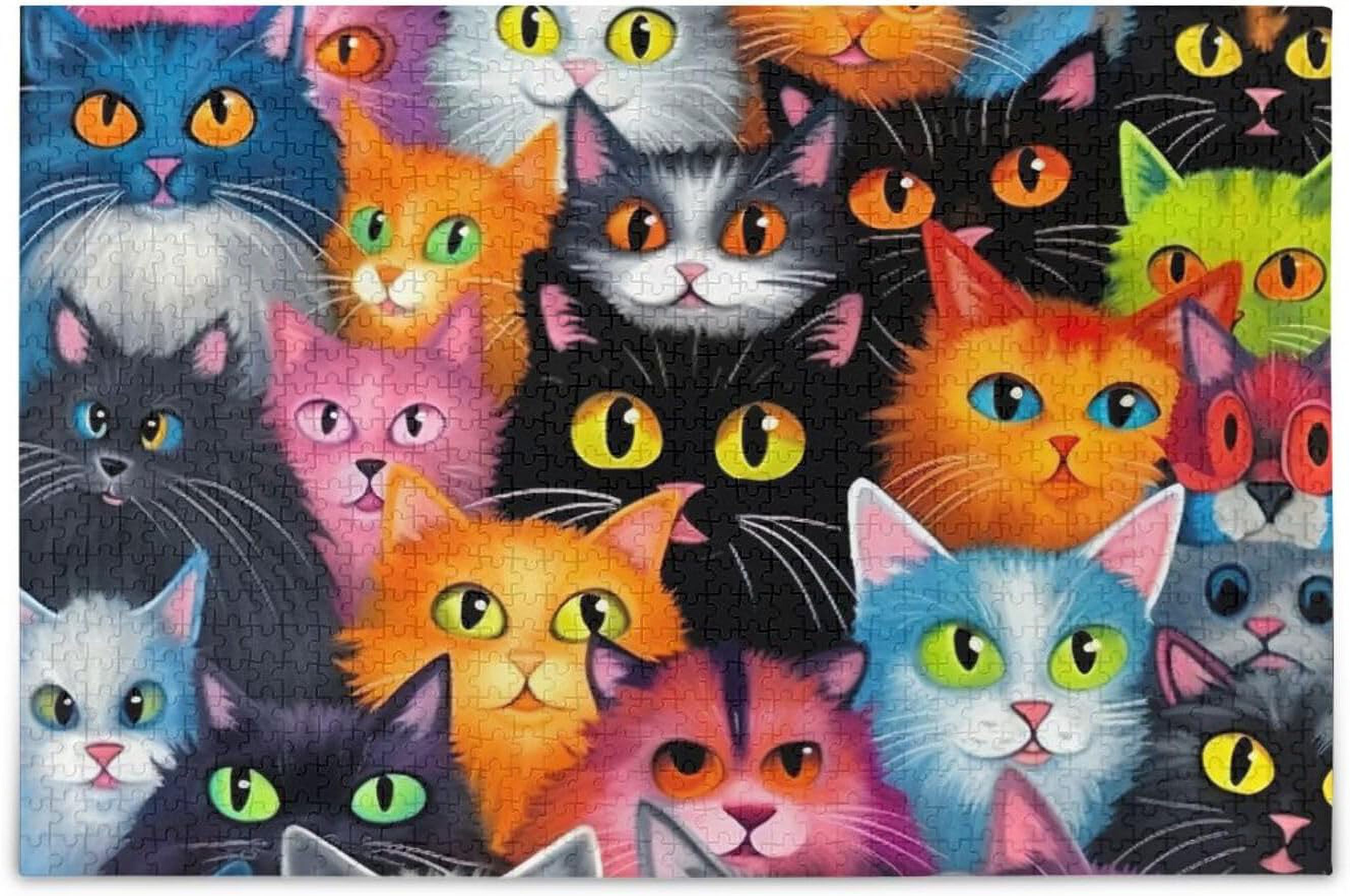 Cute Cat Puzzle 1000 Pezzi In Legno – 75x50 Cm, Per Adulti, Con Poster Incluso, Alta Qualità