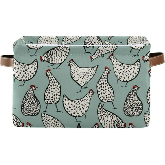 FREEAMG Cute Chicken Foldable Canvas Storage Bin, Sturdy Fabric Storage Basket with Handles, Storage Cube Box for Organizing Shelf Nursery Toy Closet 1PCS