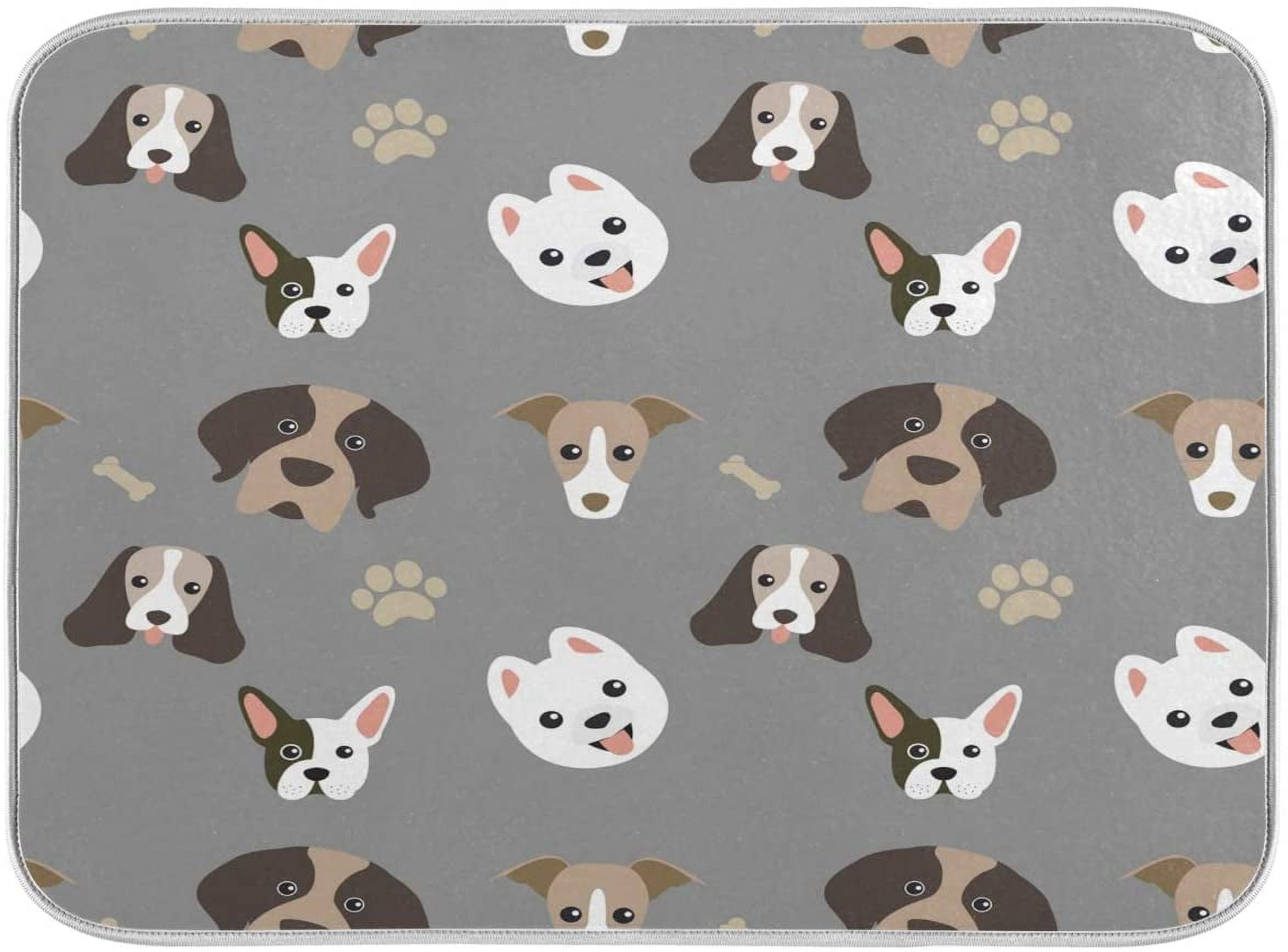 FREEAMG Cute Dogs Dish Drying Mat for Kitchen Counter, Absorbent