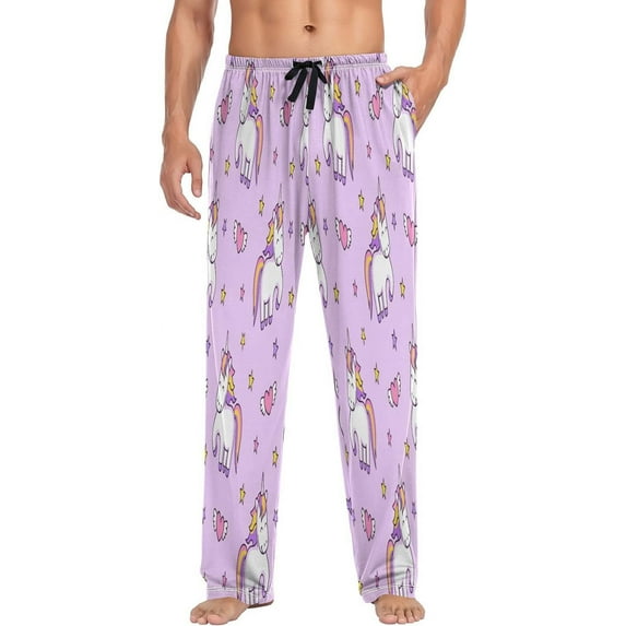 FREEAMG Cute Magic Unicorns Pajama Pants for Men, Men's Separate Bottoms, Pure Cotton Comfortable Lounge Pants for Men（367）