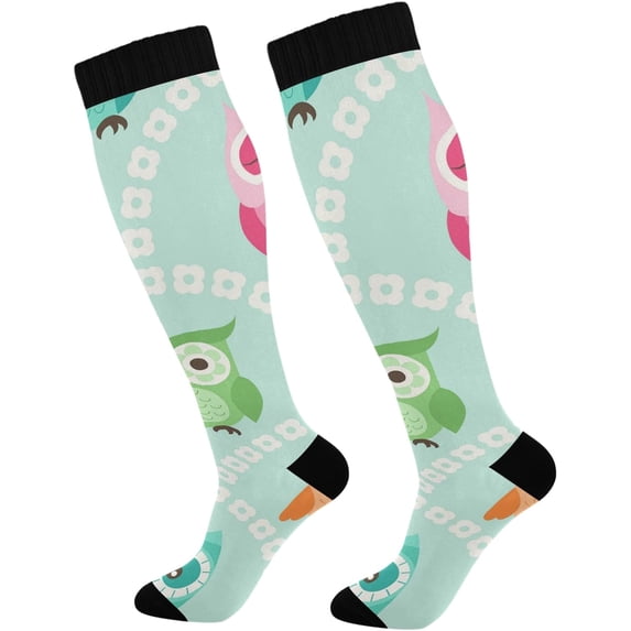 FREEAMG Cute Owl Compression Socks for Men & Women Knee High Stockings for Running, Sport, Hiking & Travel