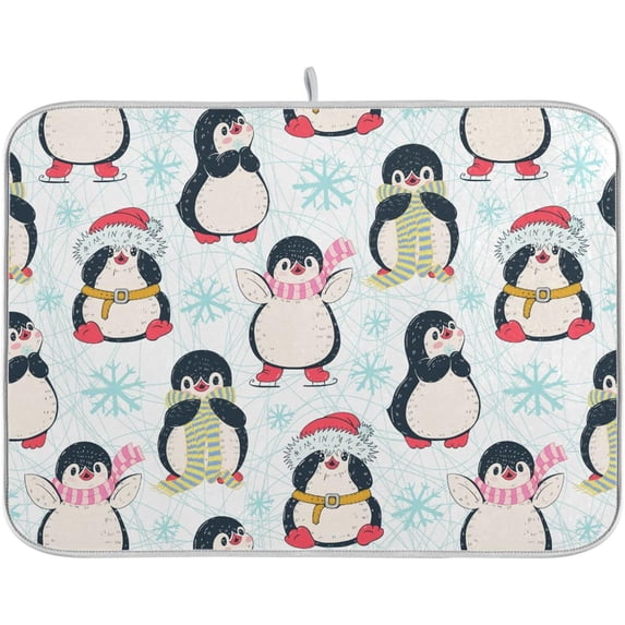 FREEAMG Cute Penguins Snowflake Christmas 16"x 18"Absorbent Dish Drying Mat Microfiber Kitchen Countertop Table Protector Multi-Purpose Counter Rack Sink Drainer Pad