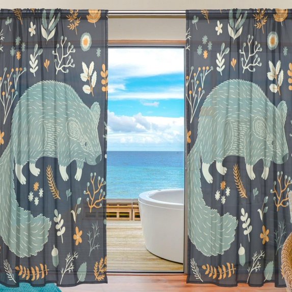 FREEAMG Cute Sloth Sheer Window Curtain Panel Drape 55x78 Inch for Living Room Bedroom Kids Room 2 Piece