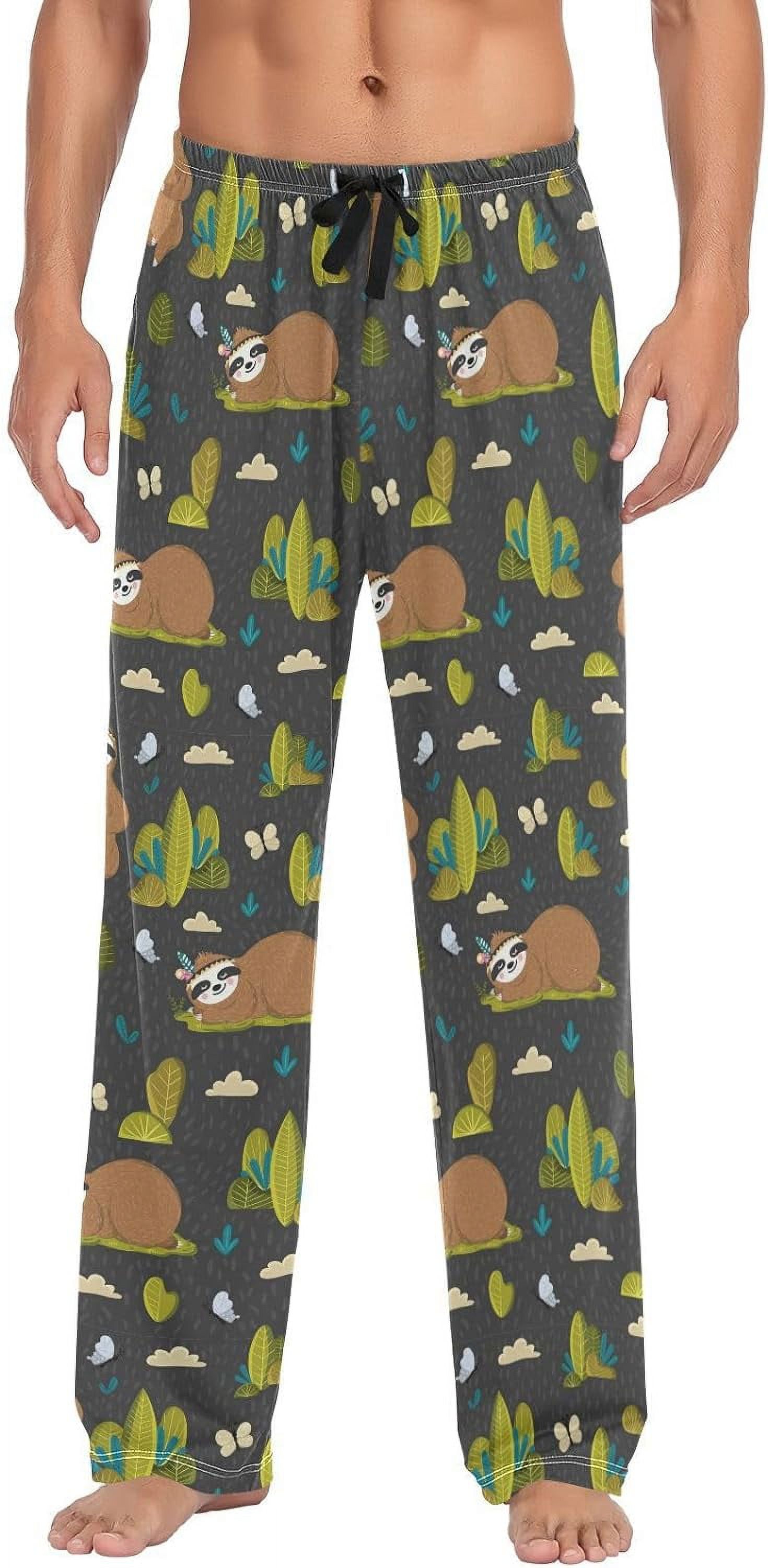 FREEAMG Cute Sloths Pajama Pants for Men, Men's Separate Bottoms, Comfortable Sleep Lounge Pj