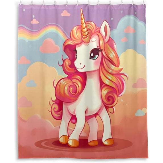FREEAMG Cute Unicorn Shower Curtain for Bathroom, Decorative Bath Bathroom Accessories with 12 Pack Hooks for Home Hotels, 60 X 72 In