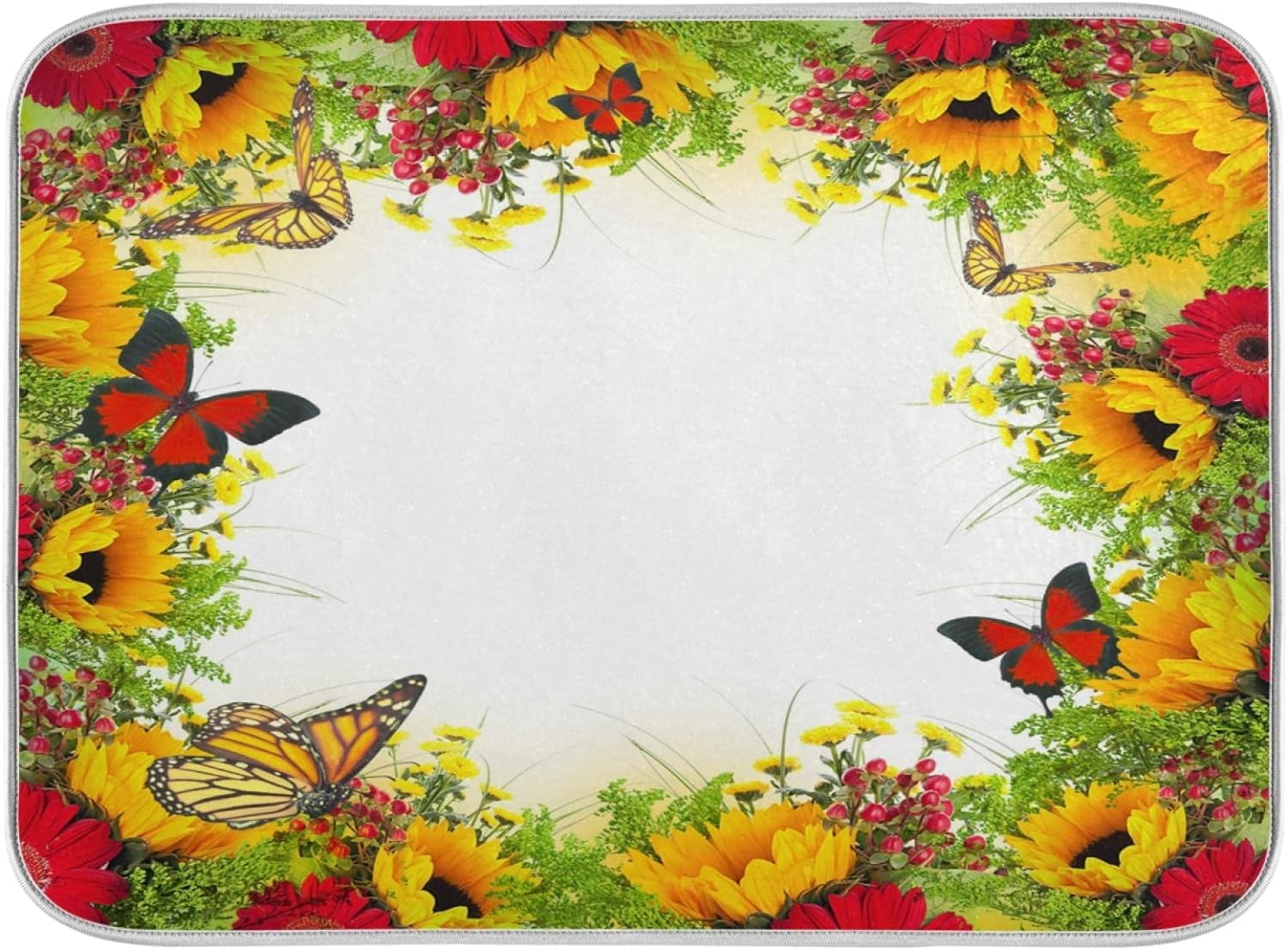 FREEAMG Dish Drying Mat Amazing Sunflower Daisy Flowers Butterfly ...