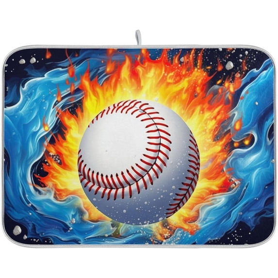 FREEAMG Dish Drying Mat Baseball on Fire Absorbent Dry Mats for Dishes Draining Pad for Kitchen Countertop 18" x 24"